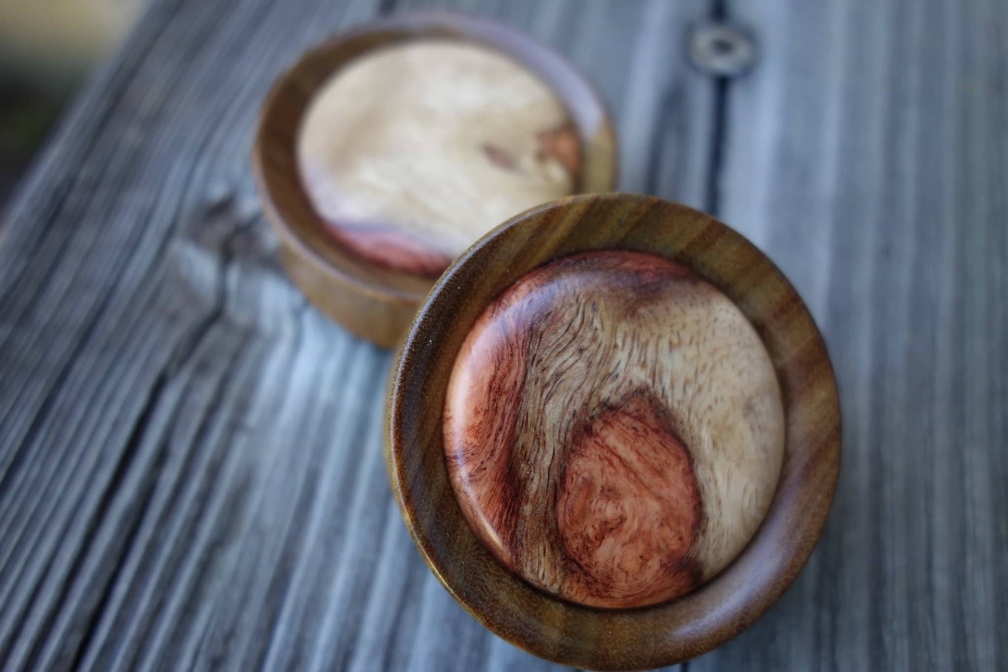 1 1/2" Lignum 2 Tone Amboyna Burl Inlay Plugs By Peoples Jewelry - Image 2