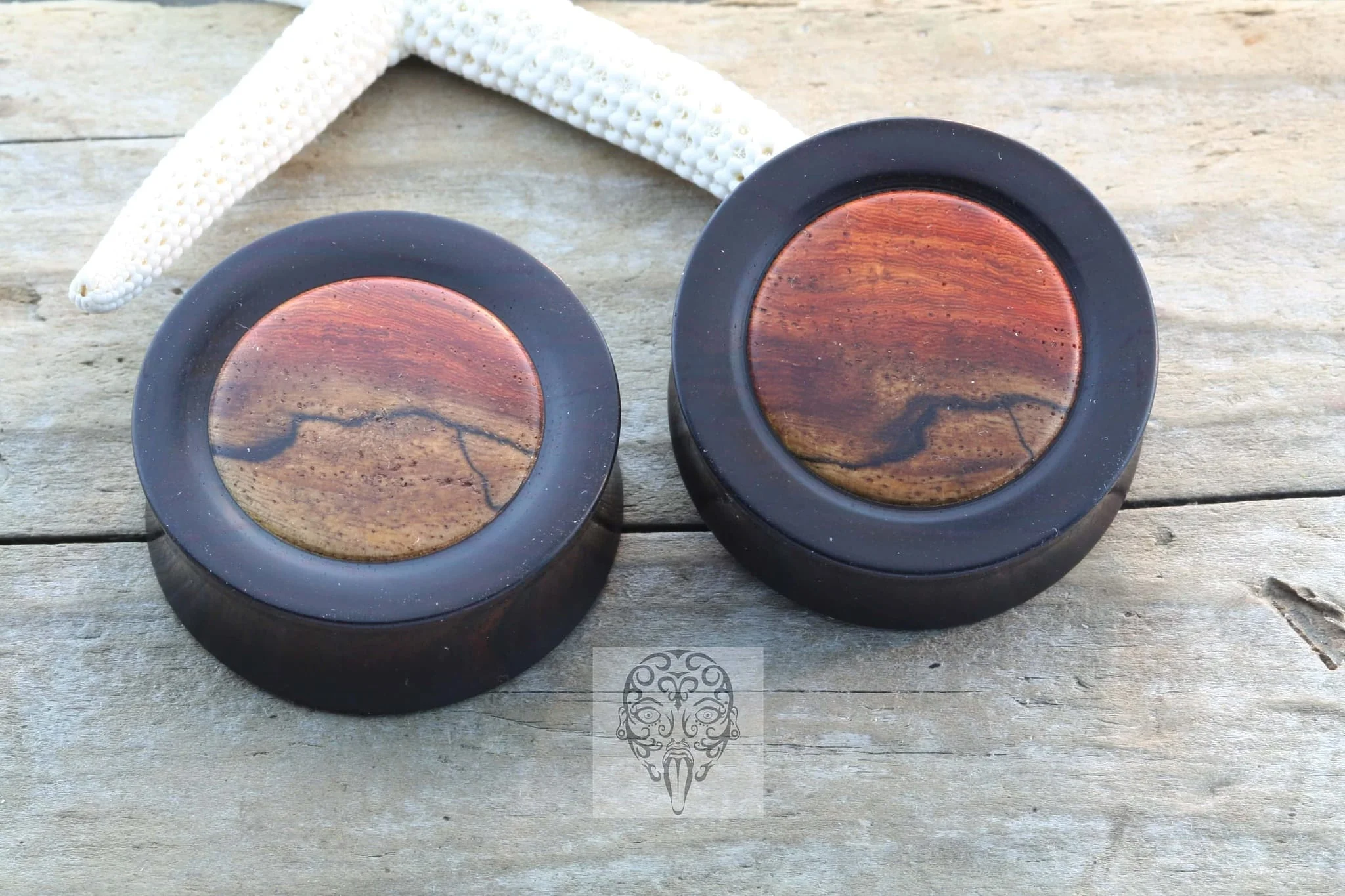 1 1/4" Ebony with Amboyna Burl Inlay Plugs By Peoples Jewelry