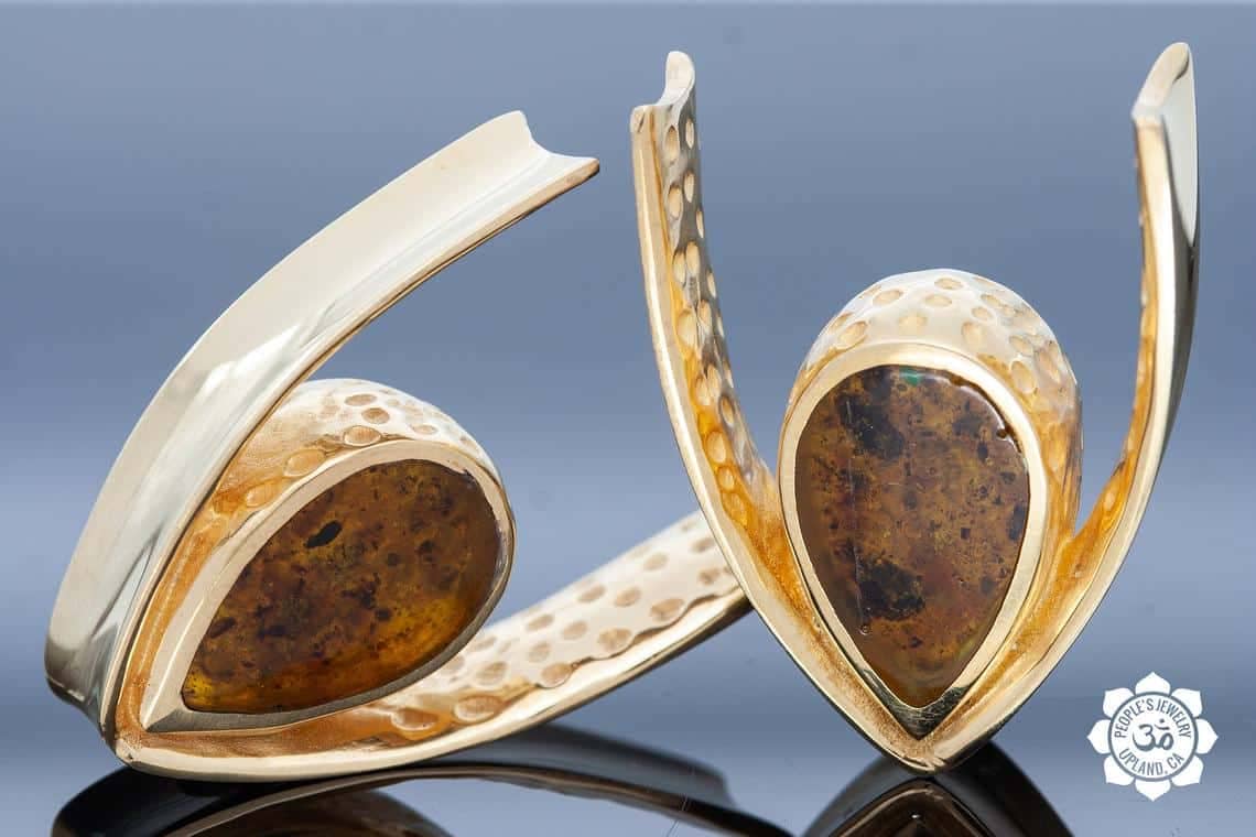 18kt Gold Plated Saddle Spreaders with Fossilized Bone or Reconstituted Amber - Image 3