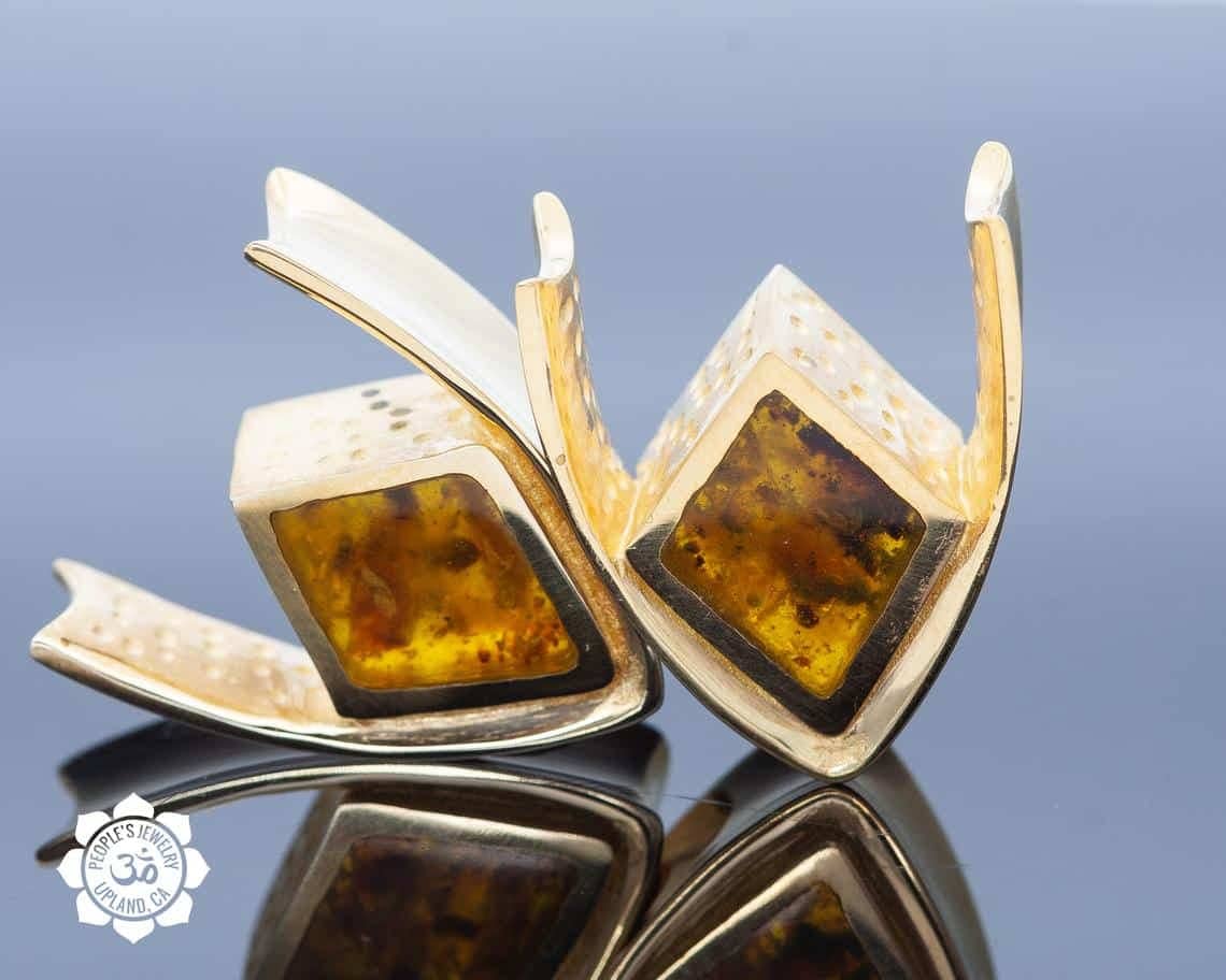 18kt Gold Plated Saddle Spreaders with Fossilized Bone or Reconstituted Amber - Image 4