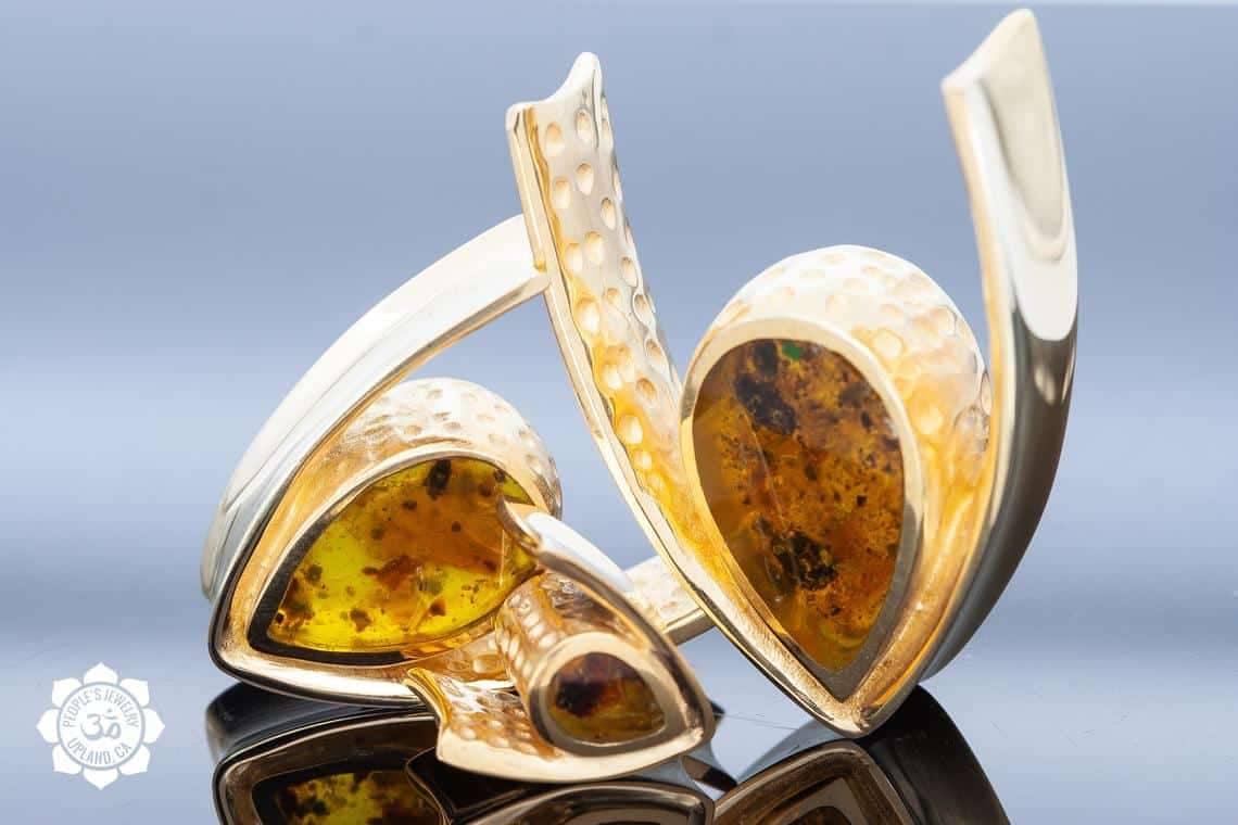 18kt Gold Plated Saddle Spreaders with Fossilized Bone or Reconstituted Amber - Image 5