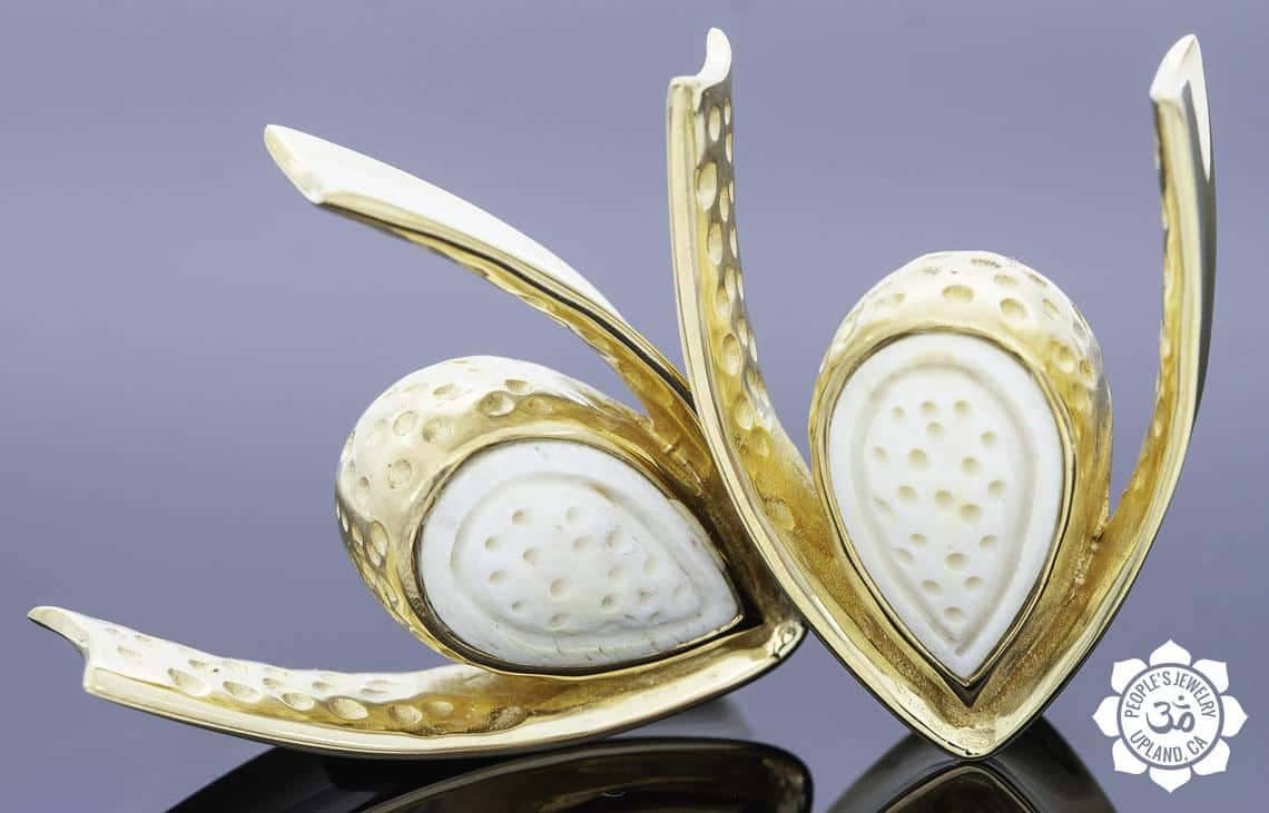18kt Gold Plated Saddle Spreaders with Fossilized Bone or Reconstituted Amber - Image 6