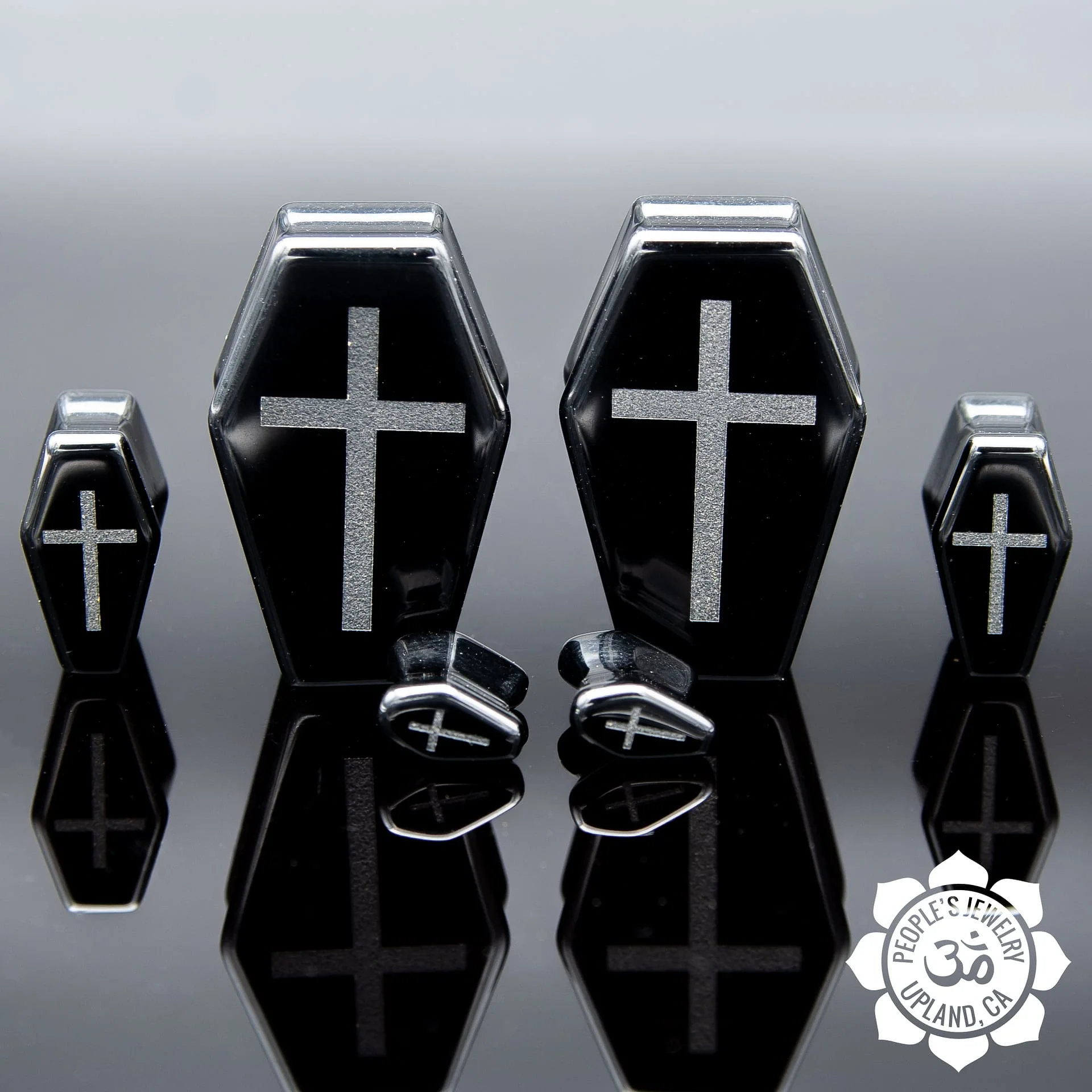 Black Obsidian Coffins with Cross by Peoples Jewelry