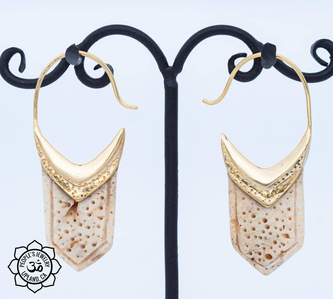 "Dagger" Gold Plated Bone Earrings by Peoples Jewelry - Image 3