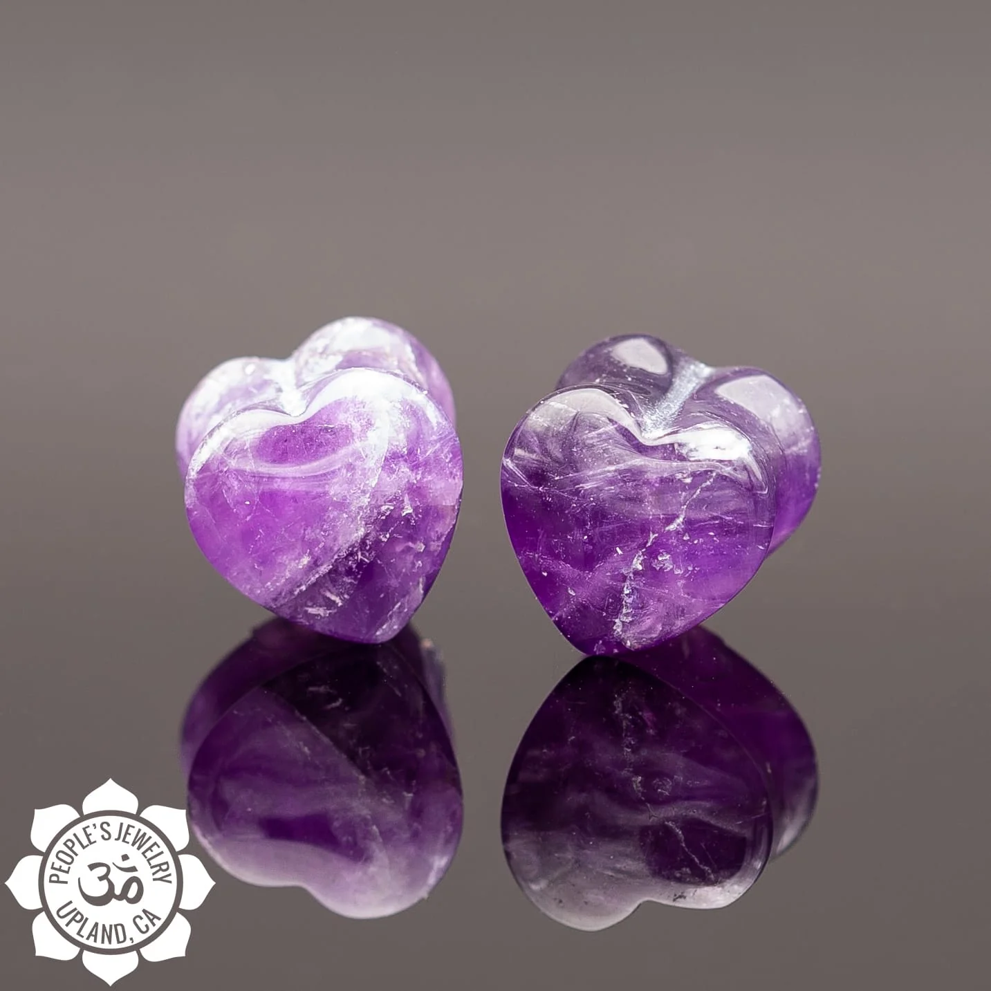 Double Flare Amethyst Heart Plugs by Peoples Jewelry