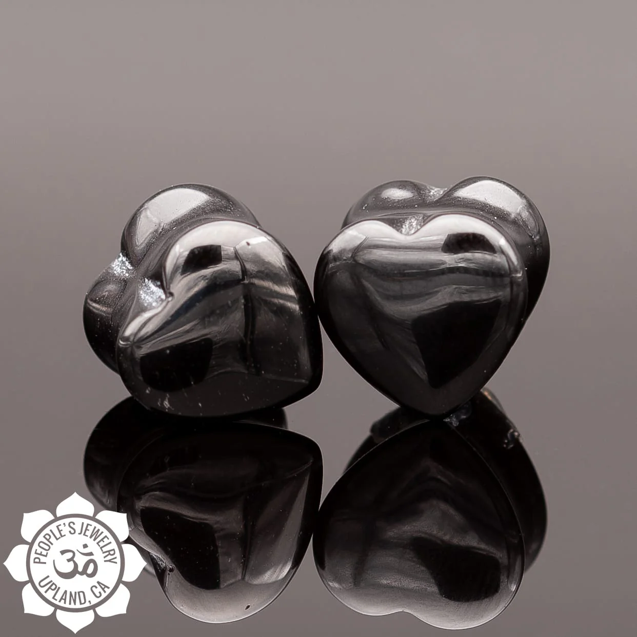 Double Flare Black Obsidian Heart Plugs by Peoples Jewelry