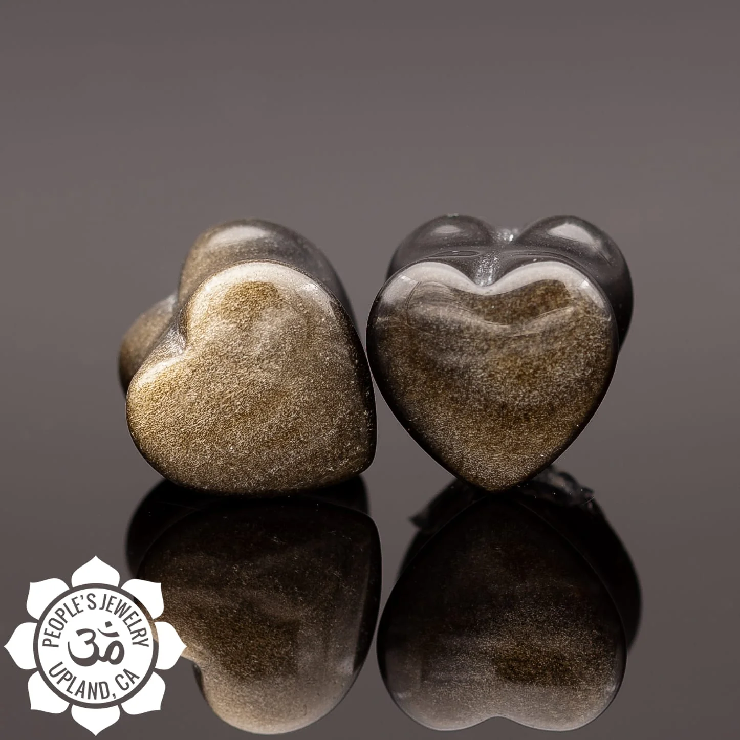 Double Flare Gold Obsidian Heart Plugs by Peoples Jewelry