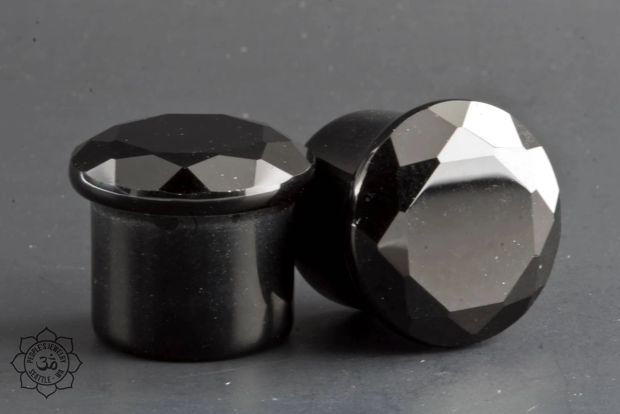 Gem Cut Black Agate Single Flare Plugs by Peoples Jewelry