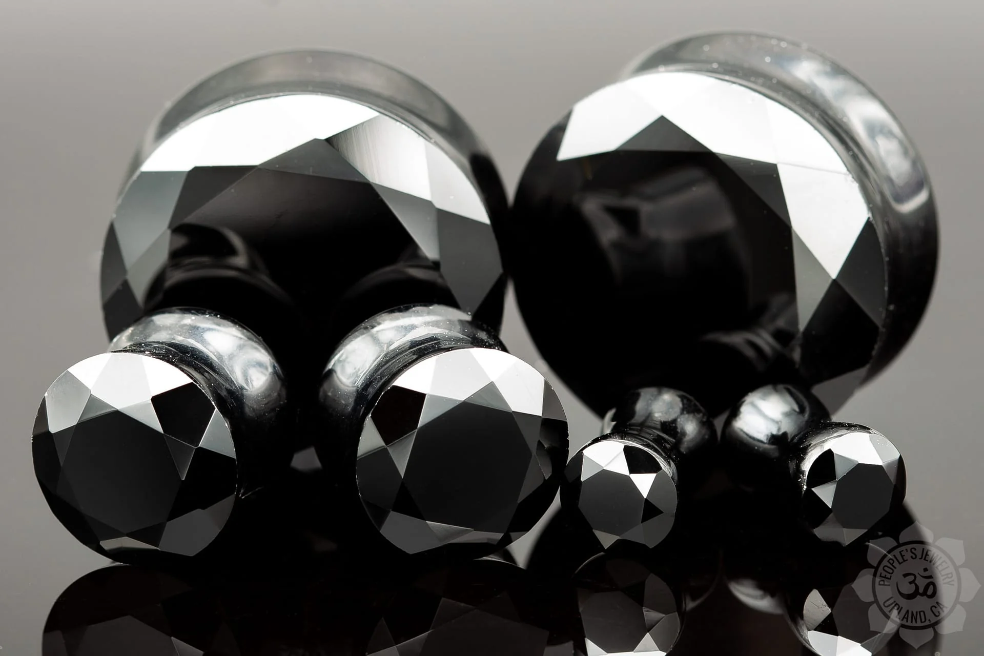 Gem Cut Black Glass Plugs by Peoples Jewelry