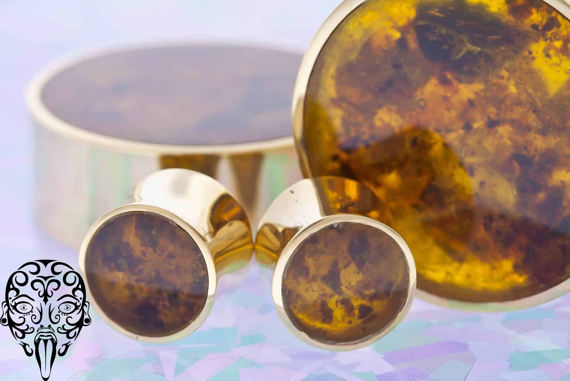 Gold Plated Reconstituted Amber Plugs - Image 4