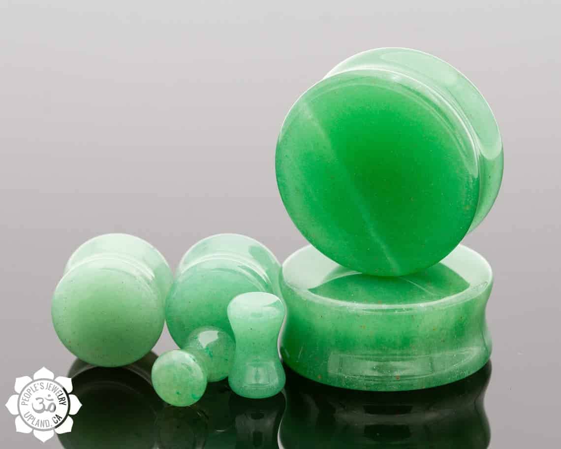 Green Aventurine Stone Flat Front Plugs by Peoples Jewelry