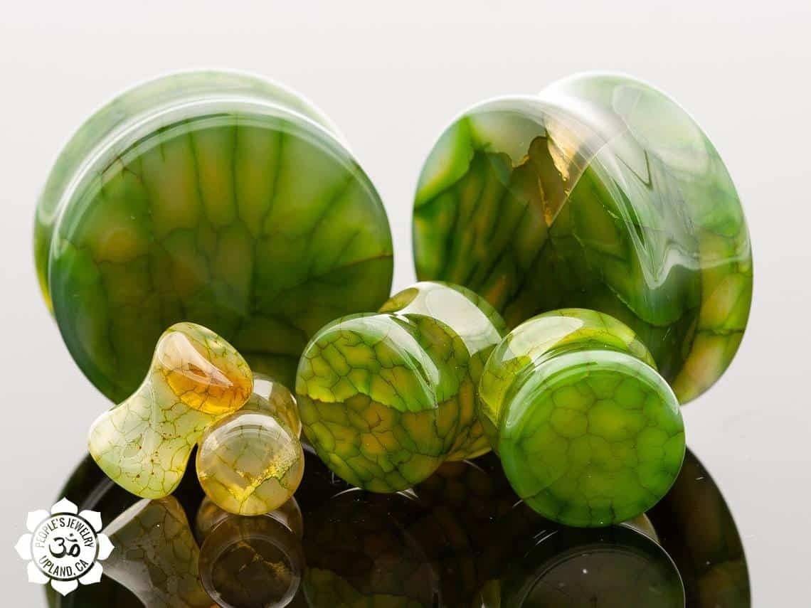 Double Flare Green Dragon Vein Plugs by Peoples Jewelry