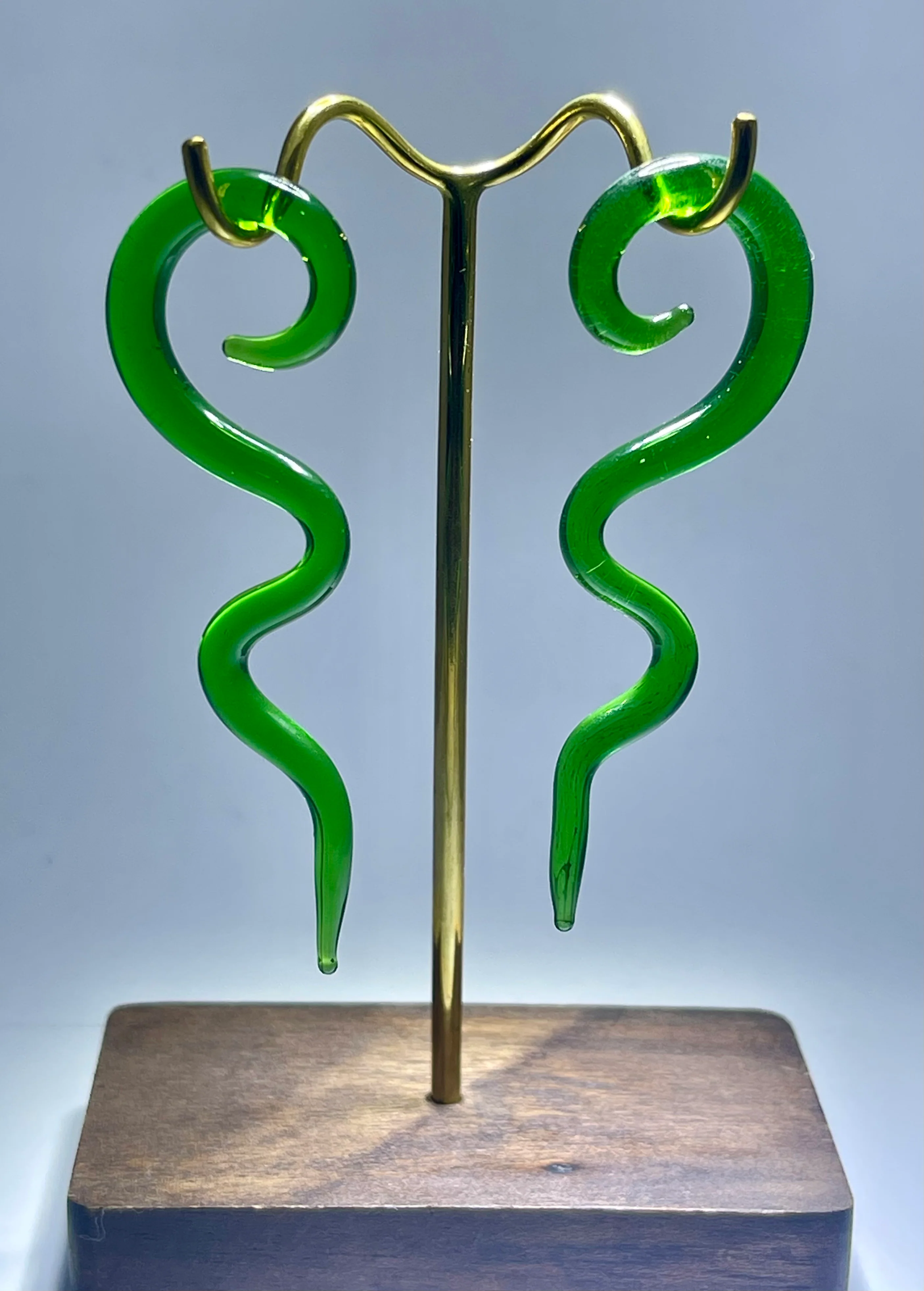 Long Green Glass Zigzag Spirals