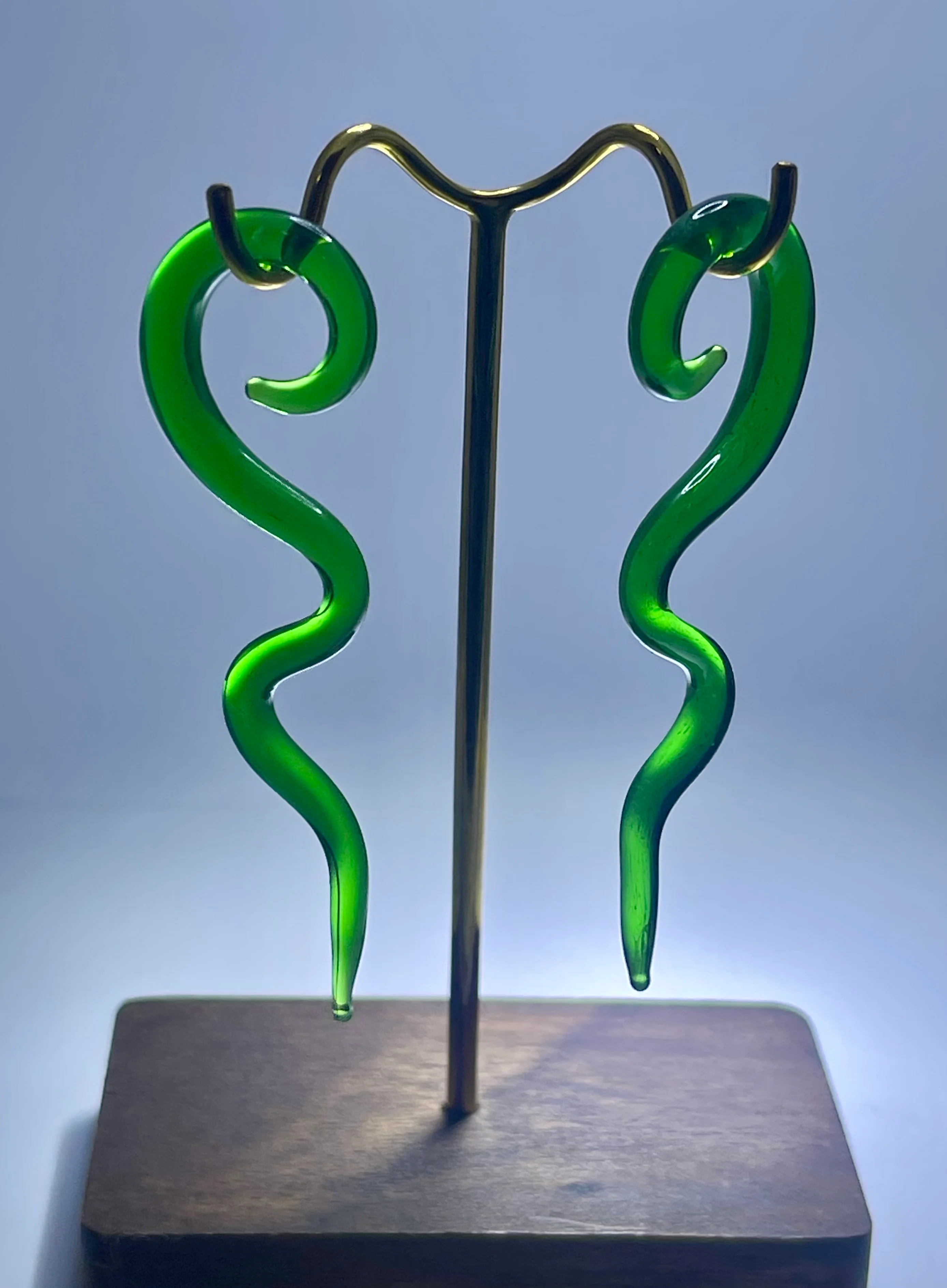 Long Green Glass Zigzag Spirals - Image 2