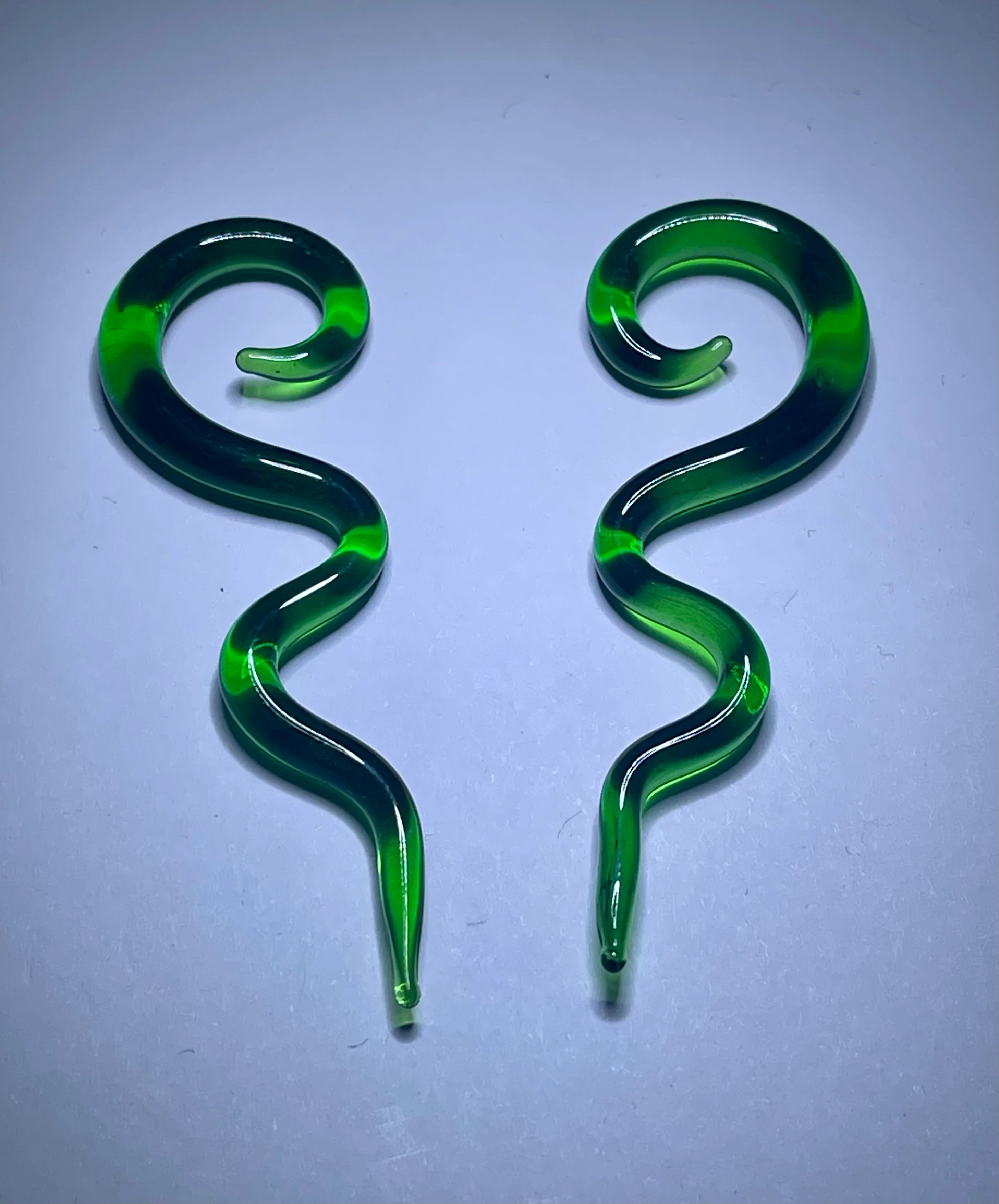 Long Green Glass Zigzag Spirals - Image 3