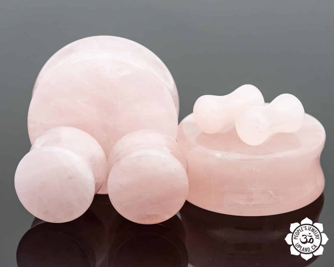Rose Quartz Double Flare Flat Front Plugs by Peoples Jewelry