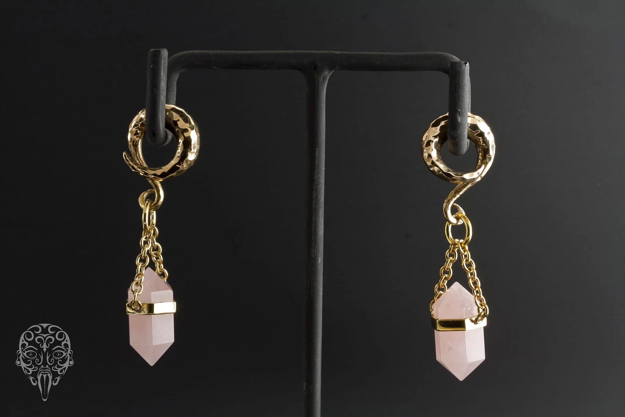 Solid Brass Rose Quartz DT Dangles by Diablo Organics - Image 2