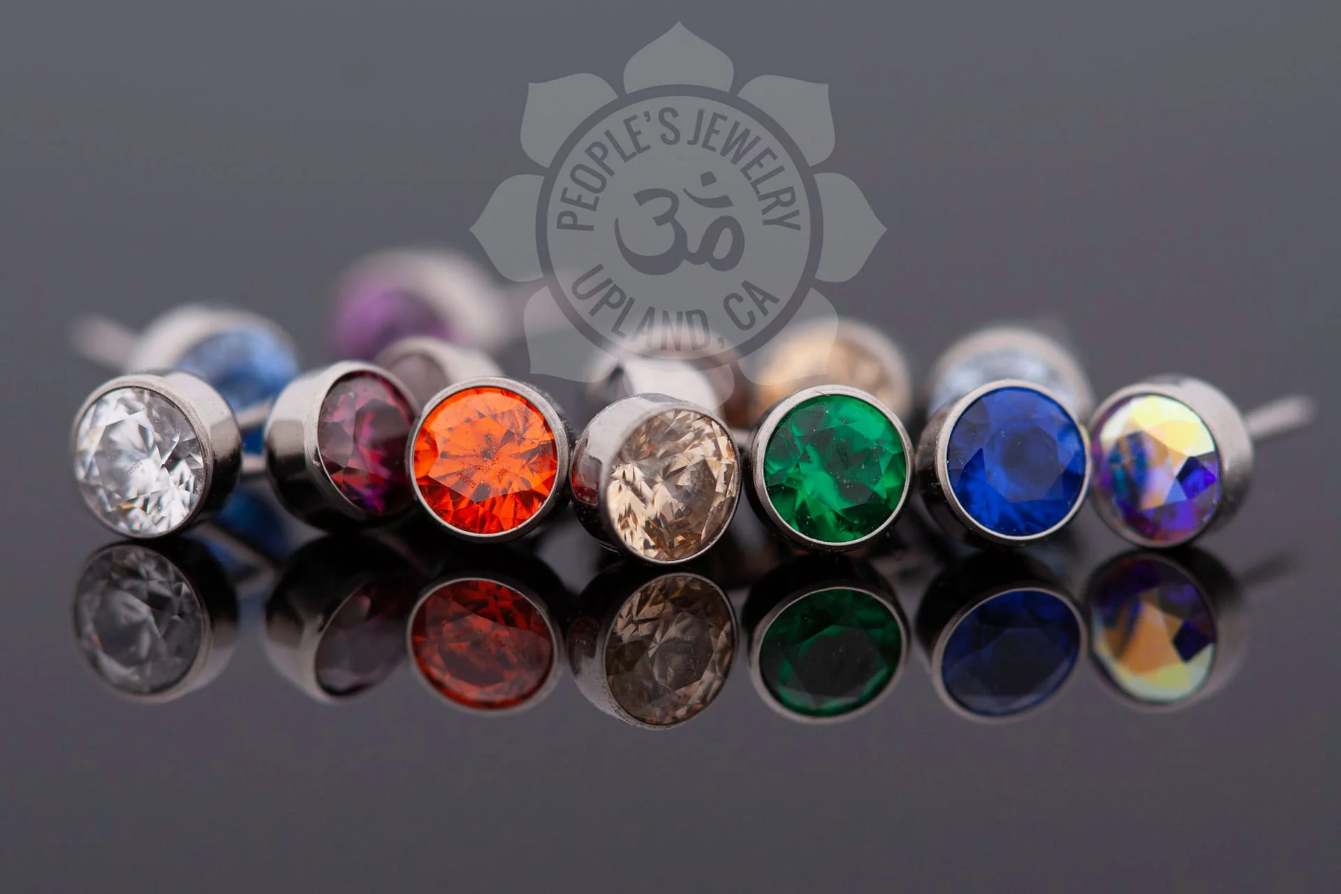 Threadless Titanium Bezel-Set Gem Ends by Peoples Jewelry