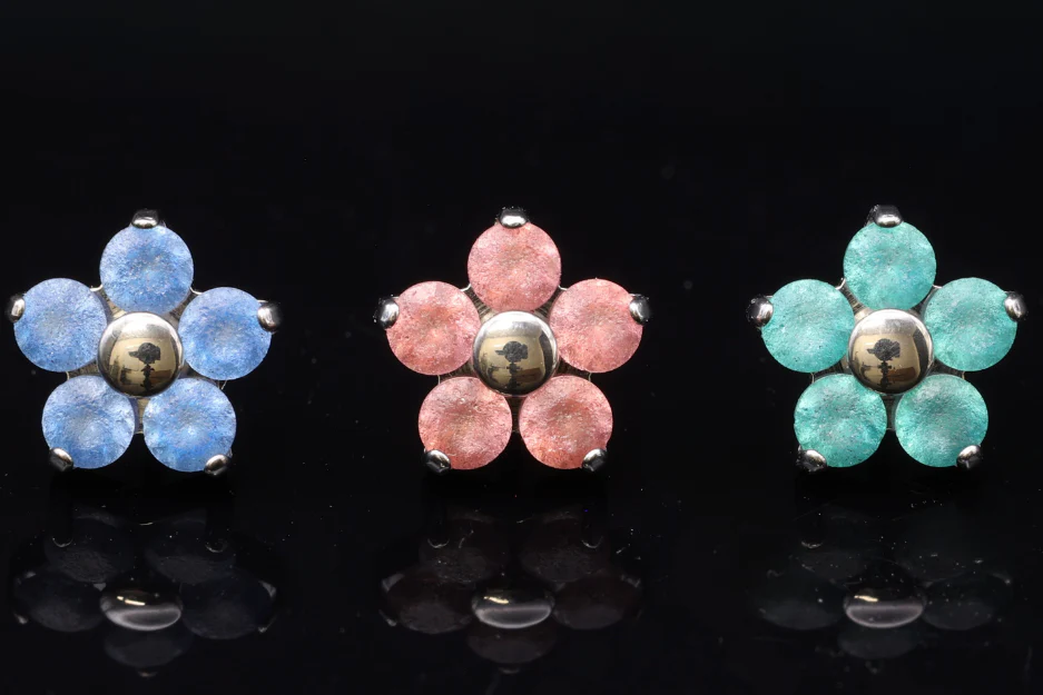 Sandblasted Threadless Flower Gem Ends by Peoples Jewelry