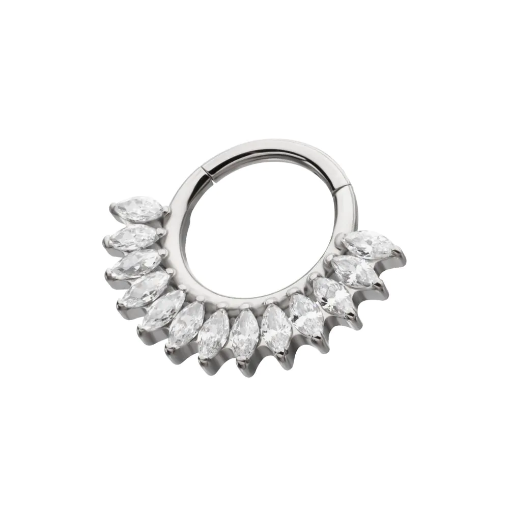 Titanium Prong Set Marquise Gem Cluster Fan Front Facing Hinged Segment Clicker - Image 2