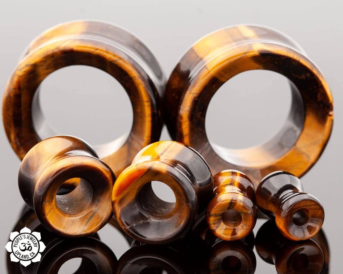 Double Flare Yellow Tigers Eye Eyelets by Peoples Jewelry